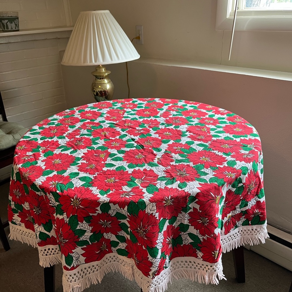 Vintage 1970s festive Red and Green Tablecloth